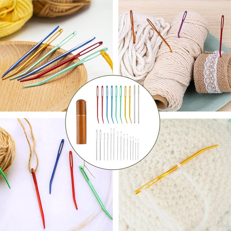 ABEJFIC 24pcs Large Eye Sewing Needles Kit, Stainless Steel Blunt Darning Needles & Bent Tapestry Needles & Sharp Hand Knitting Needles with Wooden Case,Perfect for Crochet/Darning/Yarn/Embroidery Projects - Image 5